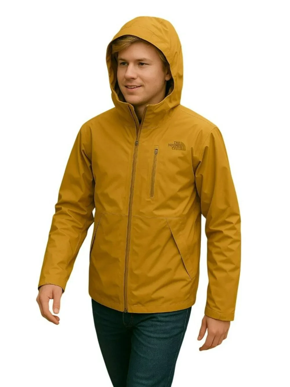 North Face Future Light Mens Medium Hooded Jacket Mustard Waterproof Lightweight